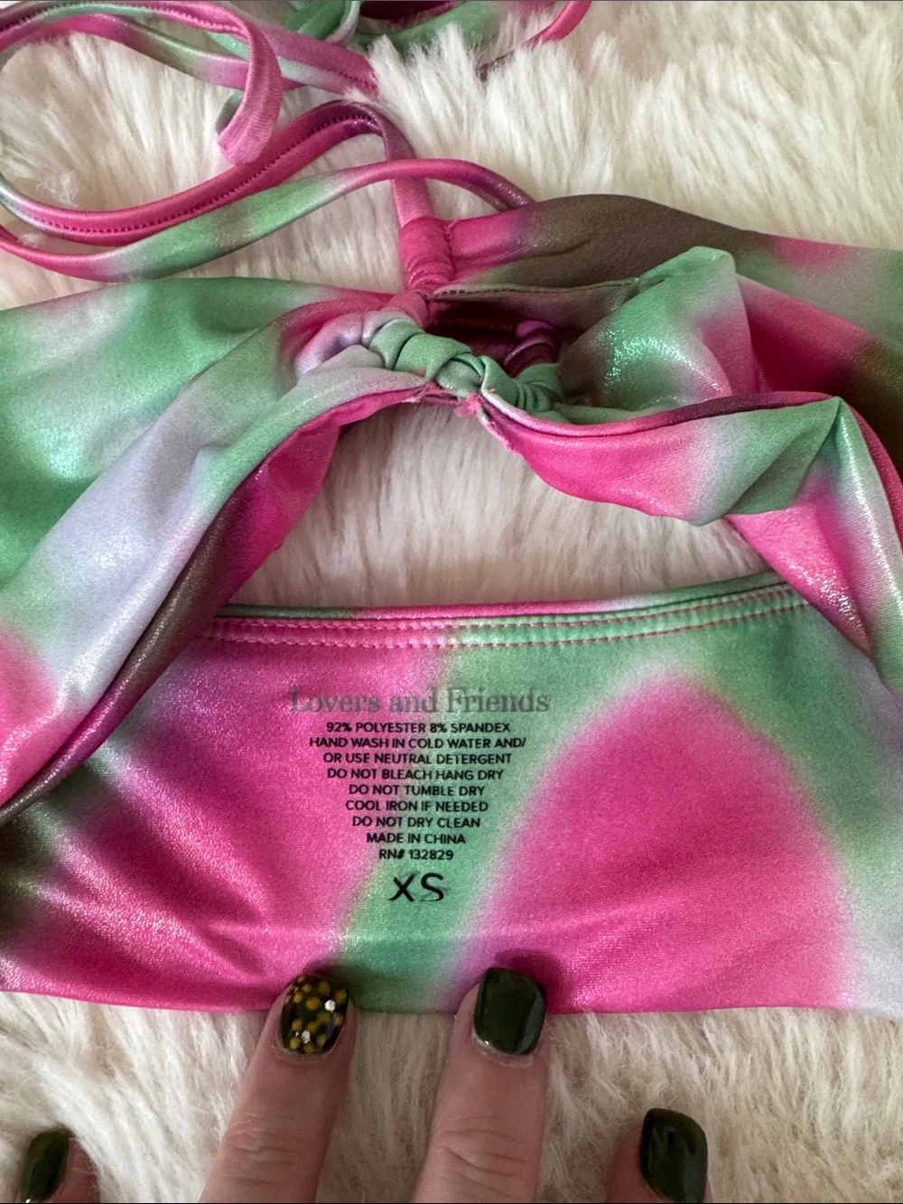 Lovers + Friends Pink and Green Tie-Dye Bandeau Top - Picture 4 of 5